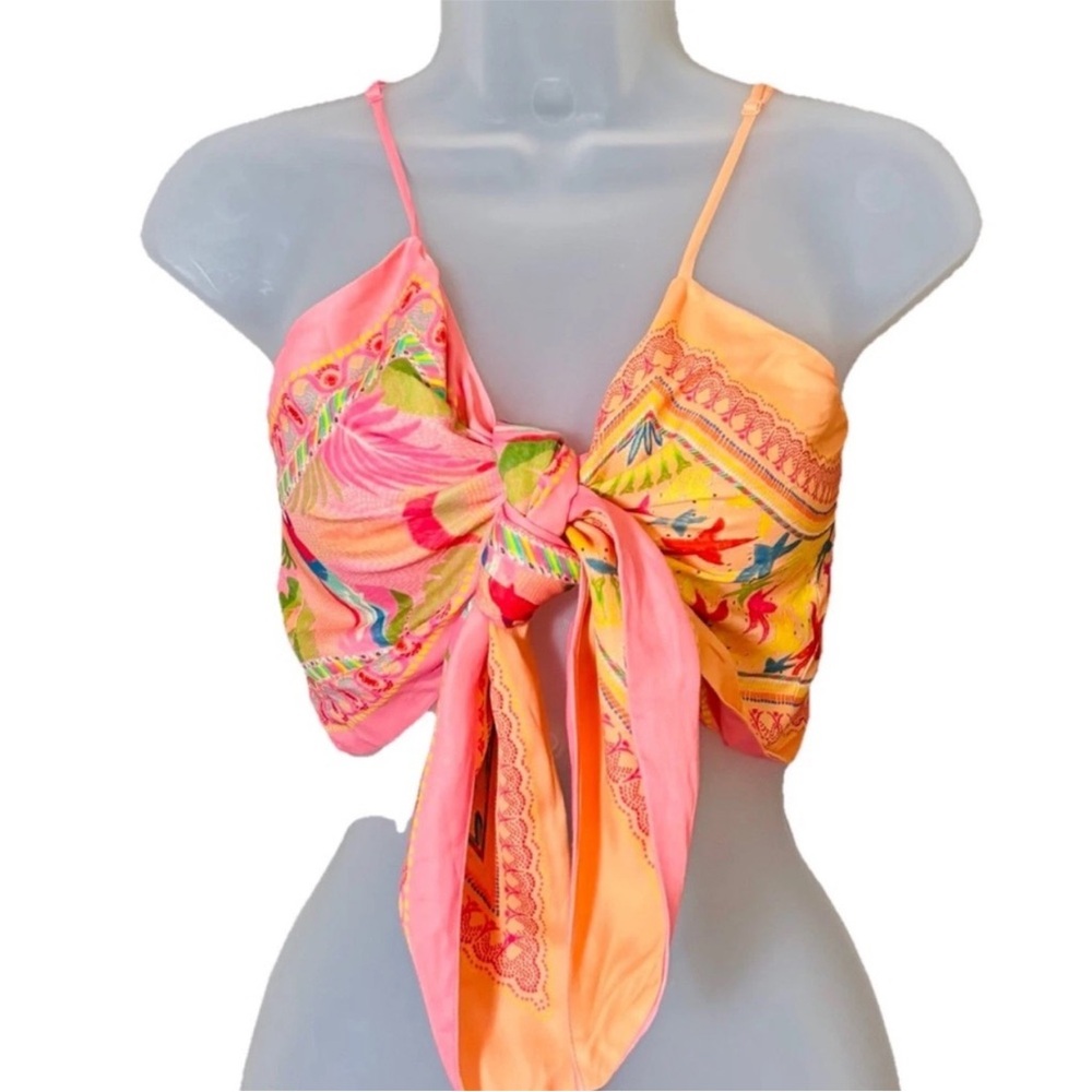 FARM Rio Top Tropical Tie-Front Mixed Scarves Print XL Oversized S M L Wrap NWOT